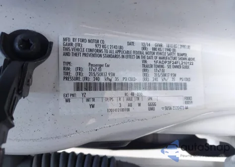 2015 Ford Focus Se z USA, uszkodzony, nr VIN 1FADP3F24FL210122